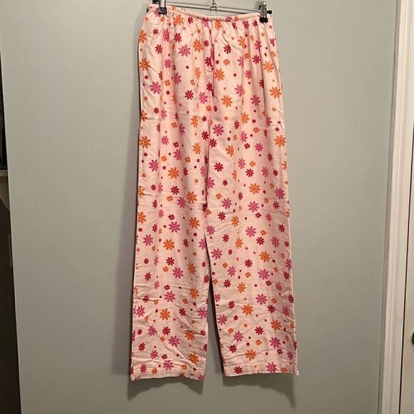 Women's Pink and Orange Snowflake Flannel Cotton Pajama Pants - Picture 3 of 4